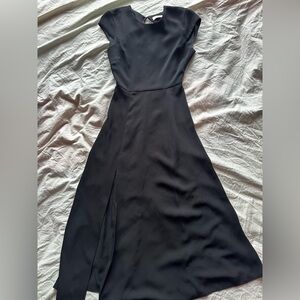 Babaton Aritzia Black Midi Dress Cap Sleeve Fit Flare Minimal Elegant Size 00
